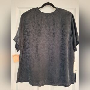 Silx black floral silk top size 1x vintage